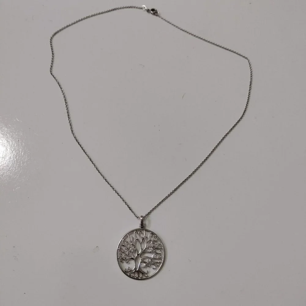 4/$20 Silver Tone Tree Of Life Pendant Necklace Clear Rhinestones Crystal 18